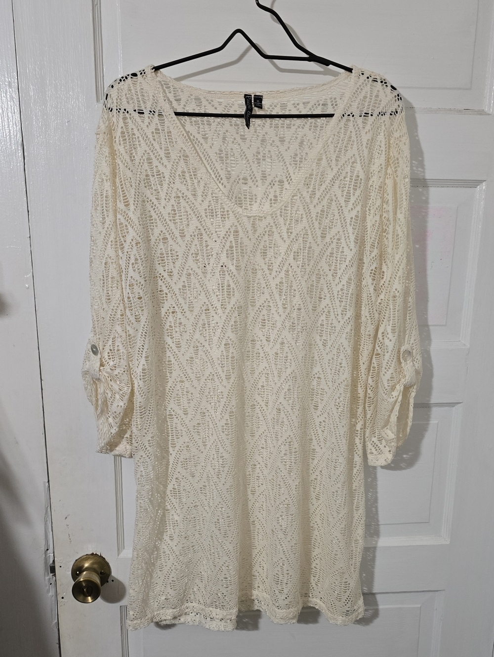 Lightweight Cream Crochet Swim Coverup Tunic - Women's Beach Dress